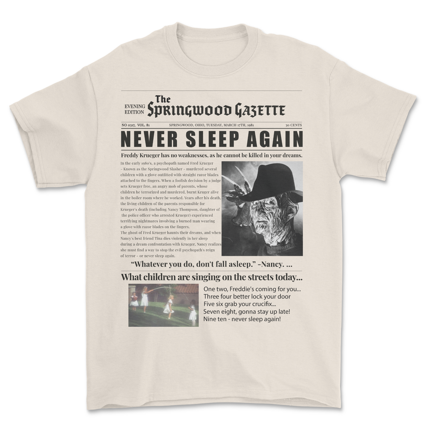 NEVER SLEEP AGAIN T-SHIRT